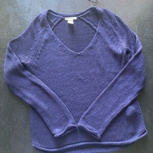 Women's Navy V-Neck Cable Sweater
